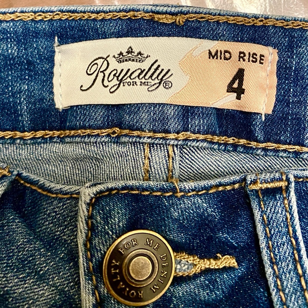 Royalty For Me Mid Rise 4 Blue Floral Embroidered Festival Y2K Indie Denim Jeans - Picture 10 of 10